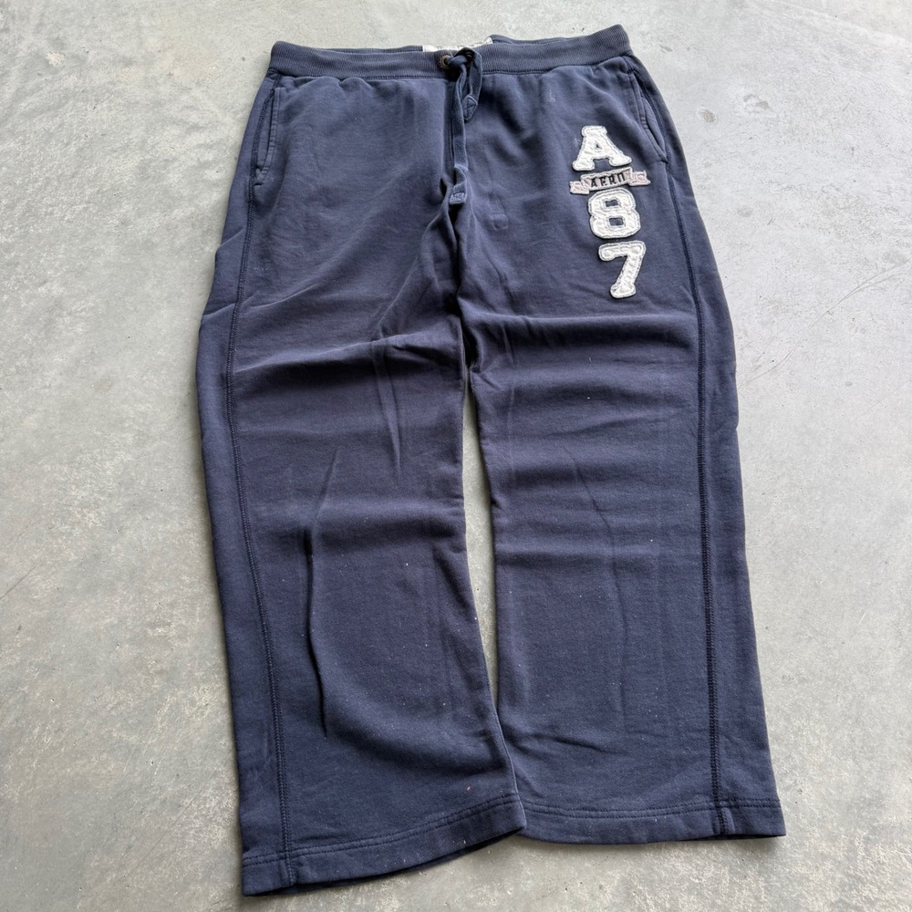 Aeropostale Mens A87 Sweatpants Navy Blue Fleece Joggers Large Baggy Loose Fit